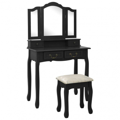 Prolenta prémiový toaletní stolek s taburetem černý 80x69x141 cm dřevo paulovnie