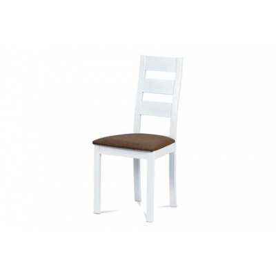 Dřevěná jídelní židle Autronic Jídelní židle, masiv buk, barva bílá, látkový hnědý potah (BC-2603 WT)