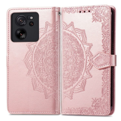 Levné Kryty Peněženkové pouzdro Embossing Pattern Mandala Flower růžové – Xiaomi 13T / 13T Pro