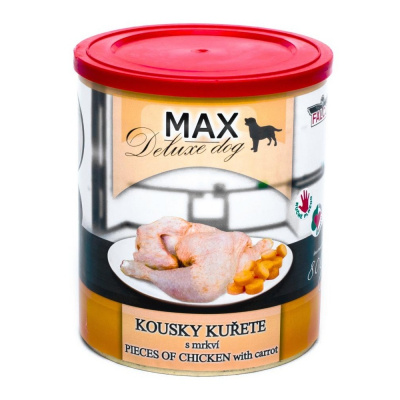 MAX Deluxe Dog kousky kuřete s mrkví, konzerva 800 g
