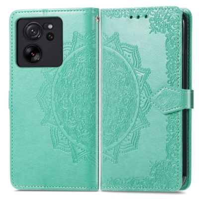 Levné Kryty Peněženkové pouzdro Embossing Pattern Mandala Flower zelené – Xiaomi 13T / 13T Pro