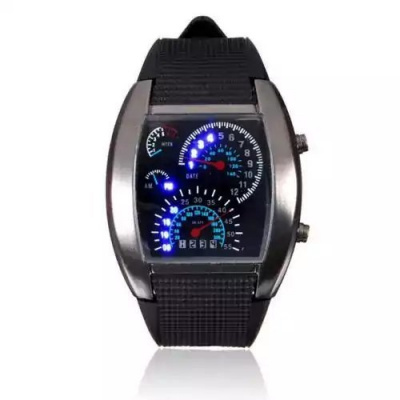 Binární LED hodinky | hodinky s tachometrem - Černá