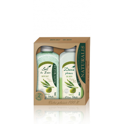 Naturalis Olive koupelová sůl 1 kg + dvousložková pěna do koupele 800 ml dárková sada pěna a sůl do koupele