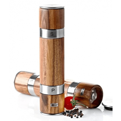 AdHoc MP90 Dvojitý mlýnek na pepř a sůl DUOMILL 21 cm, akáciové dřevo