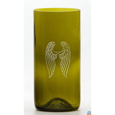 Atelier - Petr Vydra 2ks Eko sklenice (z lahve od vína) velká olivová (16 cm, 7,5 cm) Andělská křídla