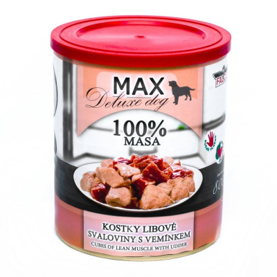 MAX Deluxe Dog kostky libové svaloviny s vemínkem, konzerva 800 g