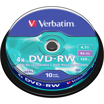 Média VERBATIM DVD-RW SERL 4,7GB, 4x, spindle 10 ks (43552)