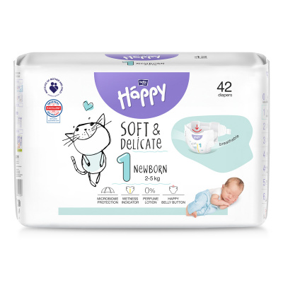 Bella Baby Happy Soft&Delicate Newborn vel. 1 (2-5 kg) 42 ks