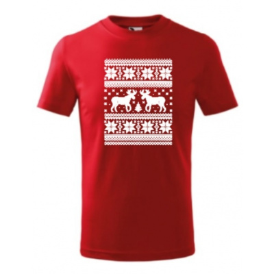 DĚTSKÉ rodinné vánoční tričko s potiskem - s jelenem, sob, se sobem (Vánoční trička - norský vzor - svetr 4)