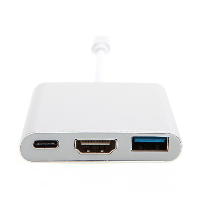 AppleMix Redukce / adaptér USB-C na USB-C + USB 3.0 OTG + HDMI - stříbrná
