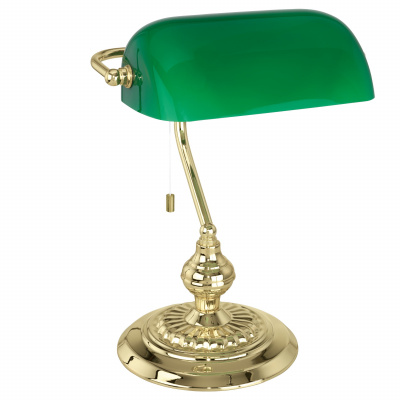 Eglo 90967 Banker - Bankéřská stolní lampa s tahovým vypínačem, zelené stínidlo, 1 x E27 (Bankovní lampička s tahovým vypínačem)
