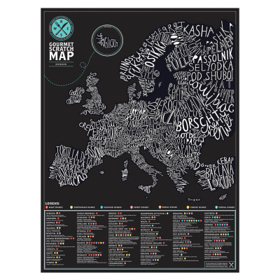 Nástěnná stírací mapa Evropy Gourmet Edition Luckies