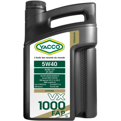 Motorový olej Yacco VX 1000 FAP 5W-40, 5L