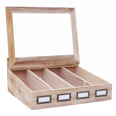 Mendler Krabička na příbory HWC-C25, dřevěná krabička s víkem na příbory, paulovnie 17x37x33cm přírodní hnědá