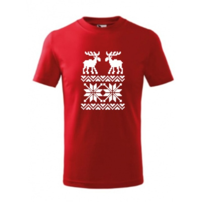 Dětské rodinné tričko s potiskem - s jelenem, sob, se sobem (norský vzor - svetr s jelenem 3)