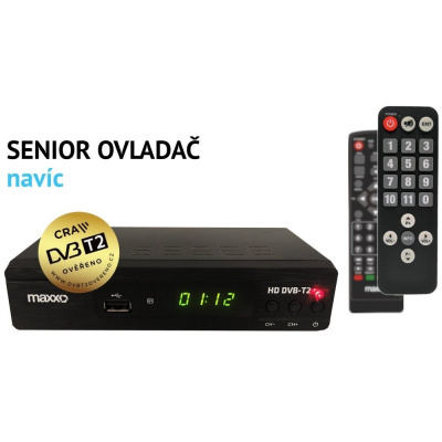 MAXXO OPRAVENÉ - MAXXO Set Top Box DVB-T2 FullHD/ H.265 CRA ověřeno/ HDMI/ SCART/ USB + Senior ovladač ZBRE50403V