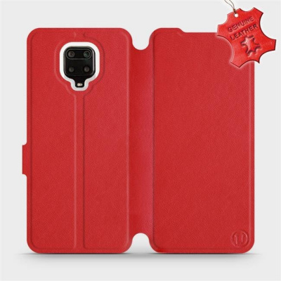 Luxusní flip pouzdro Mobiwear na mobil Xiaomi Redmi Note 9 Pro - Červené - kožené - L_RDS Red Leather (Luxusní flipový kryt, obal, pouzdro Mobiwear na mobilní telefon Xiaomi Redmi Note 9 Pro - Červené