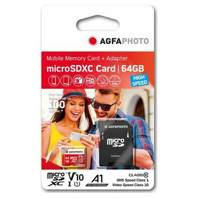 AgfaPhoto MicroSDXC 64GB + Adaptér / R:80 MB/s / W:20 MB/s / Class 10 (10582)