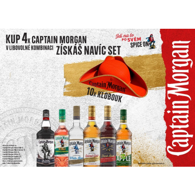 Captain Morgan Spiced Gold 4x1l + 10 klobouků zdarma