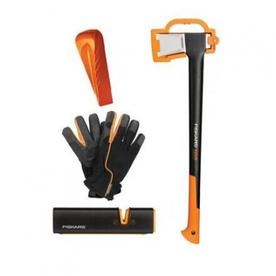 Fiskars Sekera Fiskars štípací X25 - XL 122483 + klín + ostřič + rukavice - SET Fiskars 122483 a 120020 a 12