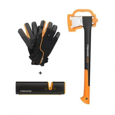 Fiskars Sekera FISKARS štípací X17 - M 122463 + ostřič Xsharp + rukavice - Set Fiskars 122463 a 120740 a 160