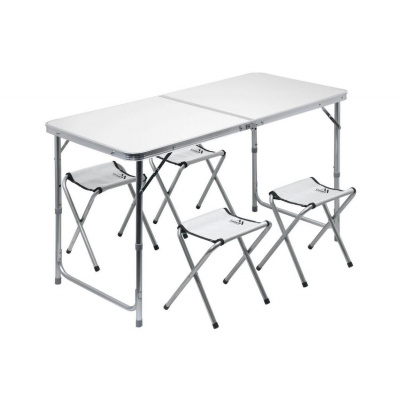 Compass | Skládací kempingový stůl + 4x židle bílá/chrom | CP0096