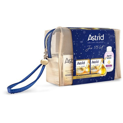 Astrid Beauty Elixir hydratační denní krém proti vráskám s UV filtry 50 ml + vyživující noční krém proti vráskám 50 ml + Aqua Biotic dvoufázový odličovač očí a rtů 125 ml + etue dárková sada