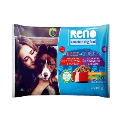 RENO Dog hovězí a krůta, kapsa 100 g (4 pack) (bal. 13 ks)