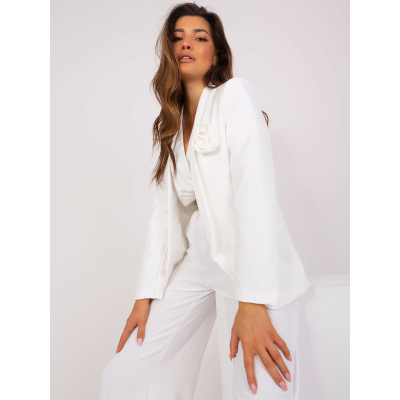 Elegantní dámské bílé sako s květinovou broží FPrice, XL i523_2016103413485