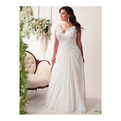 antické krémové svatební šaty s krajkovými ramínky Lola, Velikost XL-XXL, Barva Krémová, Materiál Šifon