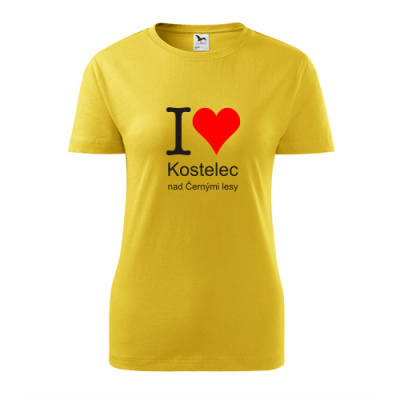 Žluté dámské tričko I love Kostelec nad Černými lesy - suvenýry - upomínkové předměty