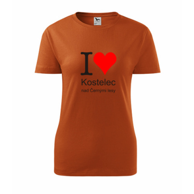 Oranžové dámské tričko I love Kostelec nad Černými lesy - suvenýry - upomínkové předměty