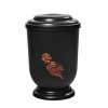 Pohřební Plastová urna na popel, oválné oblé víčko, černá, bez štítku, růže