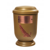 Pohřební Plastová urna na popel, oválné prohlé víčko, zlatá, štítek č. 53, 100 x 50, snítka