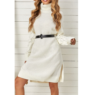 OMG dámské svetrové šaty s rolákem a rozparky Echoss bílá S