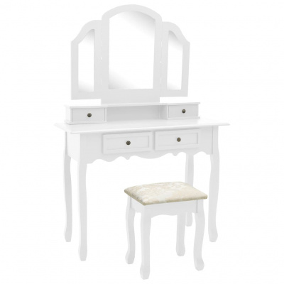 Prolenta Toaletní stolek Prolenta premium s taburetem bílý 100x40x146 cm dřevo paulovnie
