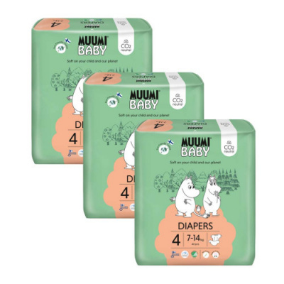 MUUMI Baby 4 Maxi 7-14 kg (138 ks), měsíční balení eko plen