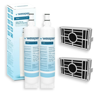 Wessper 2x náhradní filtr Wessper Aqua Crystal pro chladničky/mrazničky Whirlpool + 2x náhradní antibakteriální filtr Whirlpool Microban ANTF-MIC