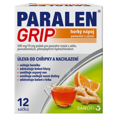 Paralen Grip Horký nápoj pomeranč a zázvor 500 mg/ mg por.gra.sol.scc.12