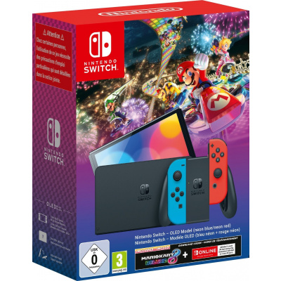 Herní konzole Nintendo Switch (OLED model) Neon blue/Neon red + Mario Kart 8 Deluxe + 3měsíční individuální Nintendo Switch Online (NSH084)