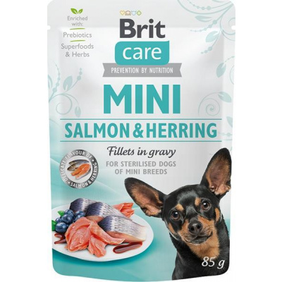 VAFO PRAHA, s.r.o. Brit Care Mini Dog kaps. Salmon&Herring sterilised fillets in gravy 85 g