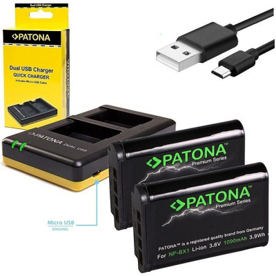 PATONA Dual Quick pro Sony NP-BX1 + 2x baterie 1090mAh USB PT1974B