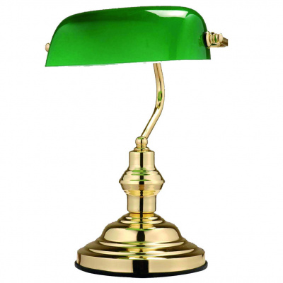 Globo 2491 Antique - Bankéřská lampička, zlatá montura, zelené sklo (Stolní bankéřská lampa se zeleným sklem)