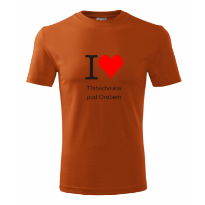 Oranžové tričko I love Třebechovice pod Orebem - suvenýry - upomínkové předměty