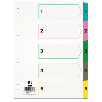 Papírový rozlišovač Q-Connect - A4, bílý s barevným okrajem, 1-5