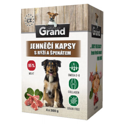 GRAND kaps. deluxe pes jehněčí s rýží a špenát. 4x300 g