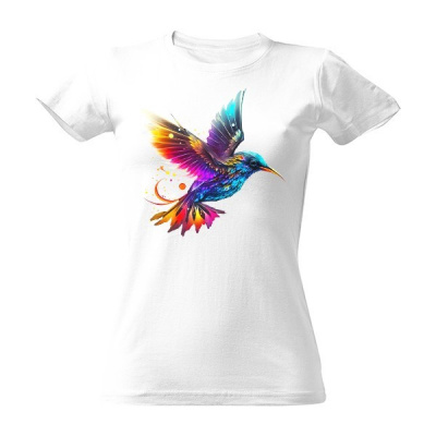 Tričko s potiskem Kolibřík - barevný pták dámské Bílá M