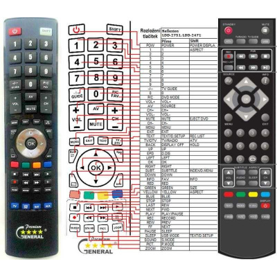 GENERAL REFLEXION LDD-2751, LDD-2471 LDD-2750 - dálkový ovladač náhrada kompatibilní