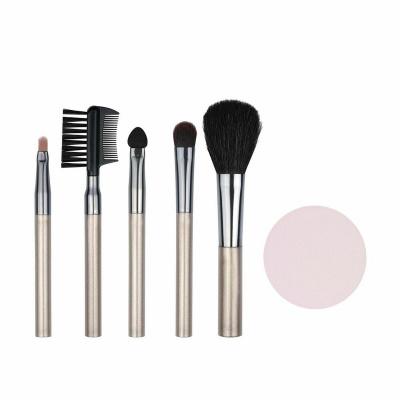 Sada kosmetických štětců na líčení a houbička na make-up QVS Růžová (6 ks)