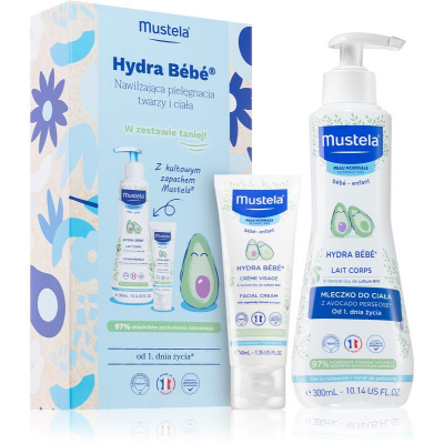 Mustela Bébé hydratační tělové mléko pro dětskou pokožku 300 ml + hydratační krém na obličej pro děti od narození 40 ml